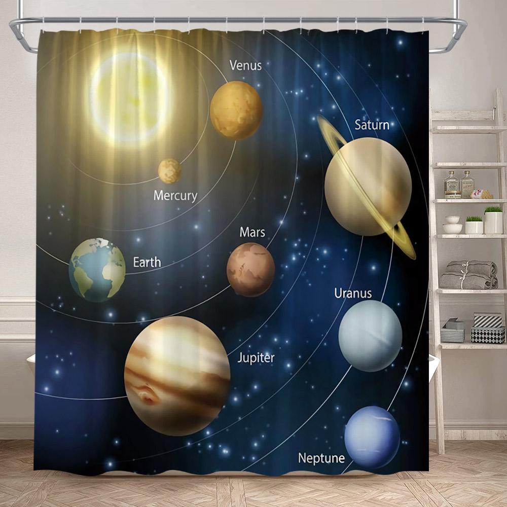 Kids Outer Space Funny Shower Curtains Astronaut Quotes Cartoon Galaxy Planets Child Cute Rocket Art Printed Home Bathroom Decor