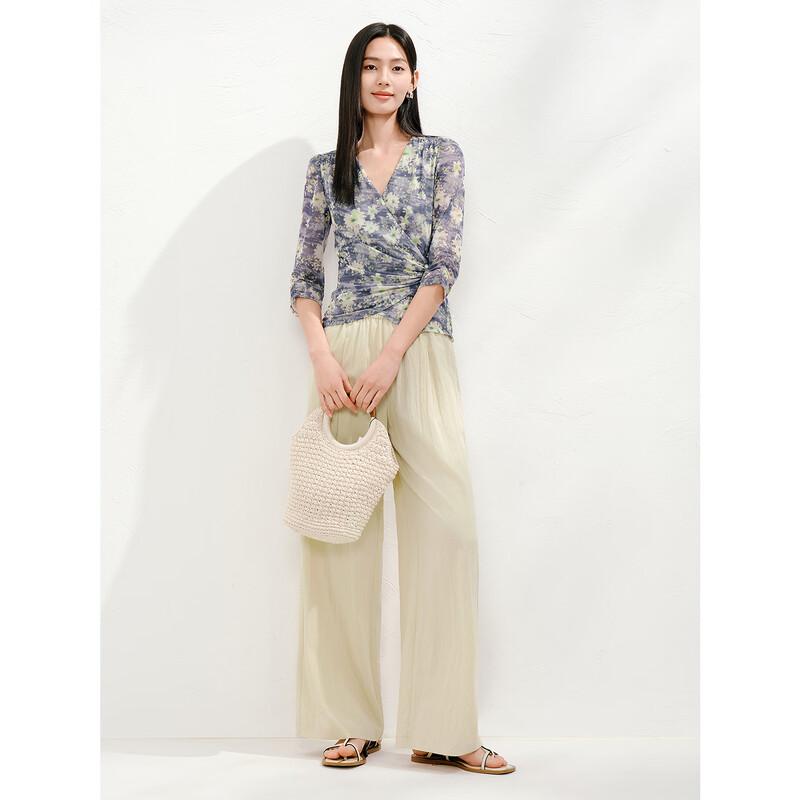 JZ Annacoco Elegant Pleated V-Neck Top M