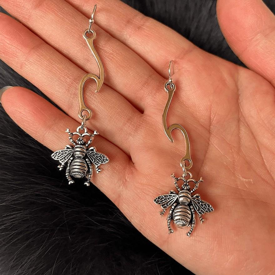 Handcrafted Bohemian Silver Bumblebee Dangle Earrings