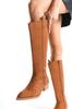 Women Modern Stylish Fashion Boots Faux Leather Suede Pointed Toe Zippered Knee High Tan Suede Boots