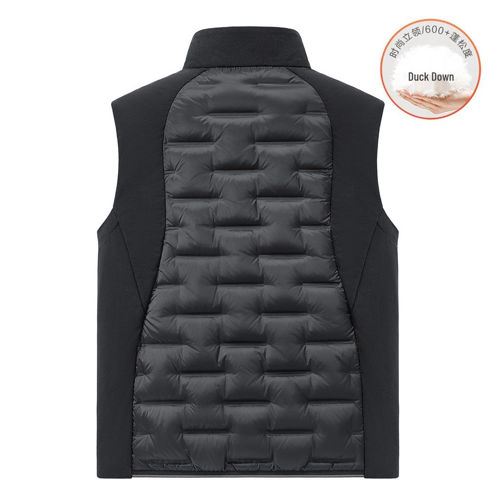 Men's Patchwork Duck Down Vest - Warm, Lightweight Stand Collar for Autumn/Winter