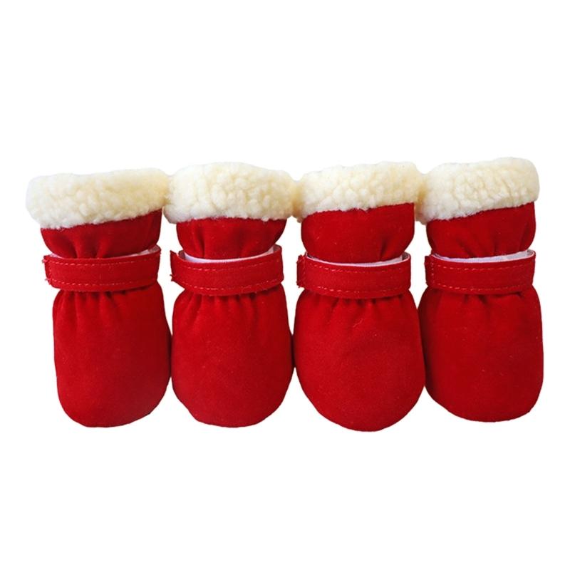 Winter Warm Pet Shoes 4pc/set Cute Dog Booties Snow Walking Puppys Booties Shoes Casual Fashion No-slip Dog Shoes