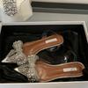 Fashion Eilyken Butterfly-Knot CRYSTAL Transparent Women Pumps Elegant Pointed Toe Slingbacks Sandals Clear Low Heels Shoes