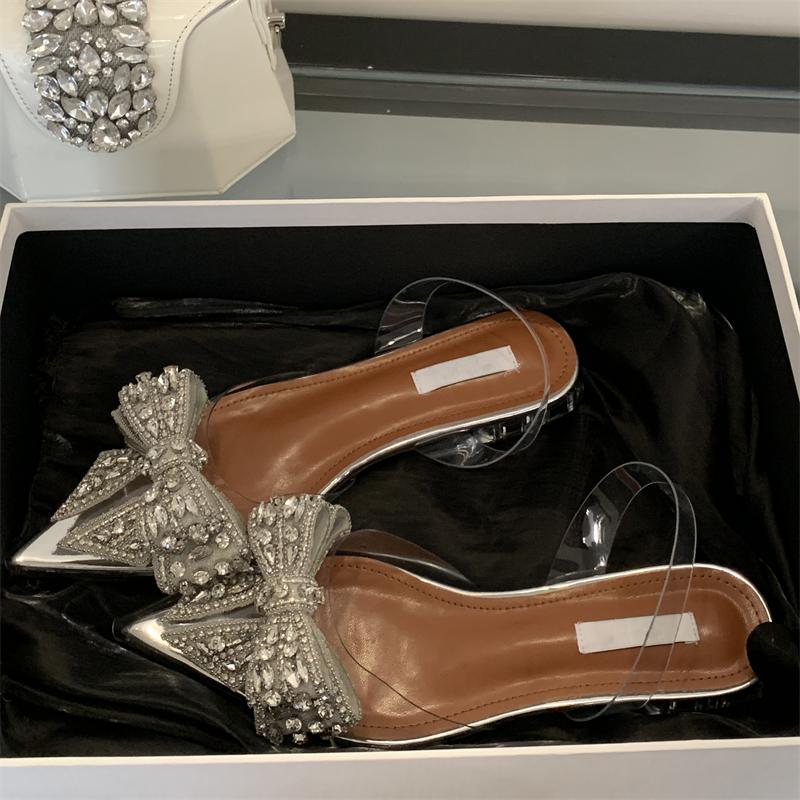 Fashion Eilyken Butterfly-Knot CRYSTAL Transparent Women Pumps Elegant Pointed Toe Slingbacks Sandals Clear Low Heels Shoes