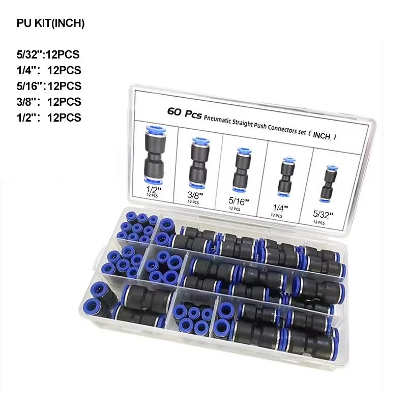 60PCS Boxed Set Air Straight Pneumatic Fittings PU Series Water Pipes Quick Release Connector Plastic Hose Couplings PU 4 6 8mm
