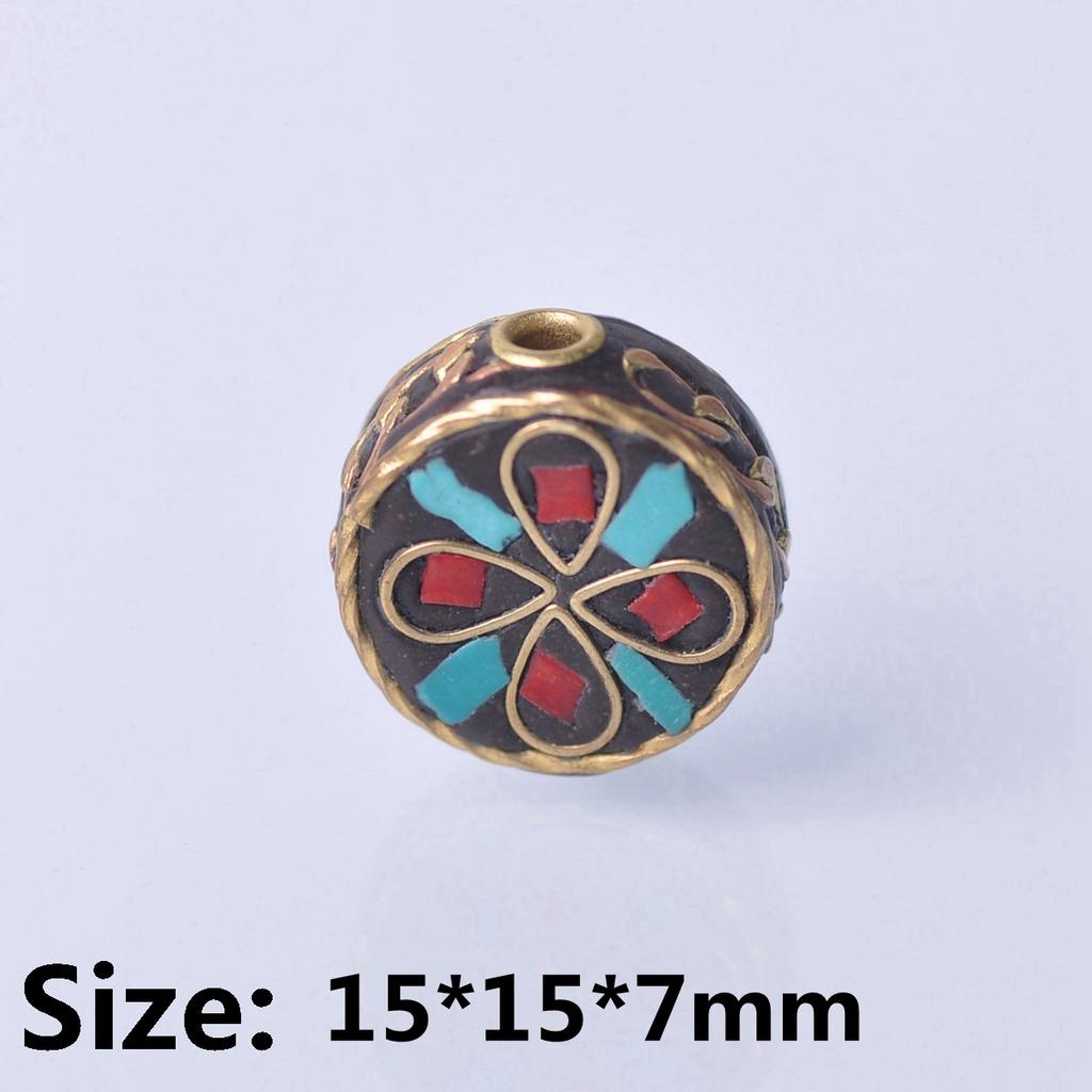Handmade Nepalese Buddhist Tibetan Brass Metal & Clay Loose Craft Beads for Necklace Jewelry Making DIY