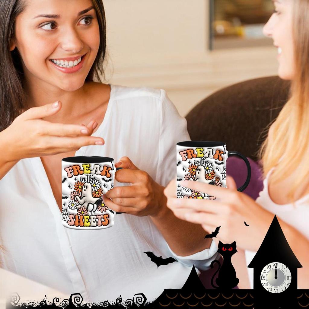 Halloween Gift Ceramic Ghost Mug 3D Milk Mug with Handle Ceramic Tea Mug 350ml Spooky Espresso Cup for Coffee Tea Milk Beverages