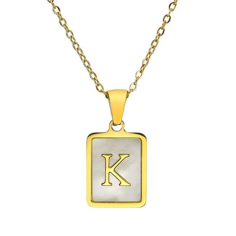 Small Pendant Gold Titanium Steel Necklace English Letter Design Shiny Chain Hypoallergenic for Women Everyday Wear