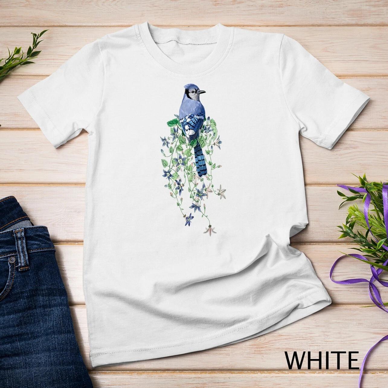 Flowers and Blue Jay Unisex T-shirt 1 S