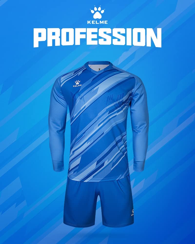 Kelme Men's Goalkeeper Jersey Set, Long Sleeve Shirt and Pants, Soccer Goalkeeper Training Wear, Unisex, Pro Set, Blue, Size M