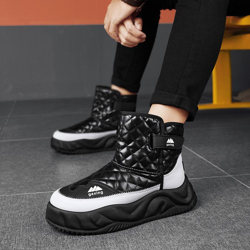 Winter velvet warm color matching bread shoes men's high-top Velcro platform cotton shoes outdoor casual snow boots