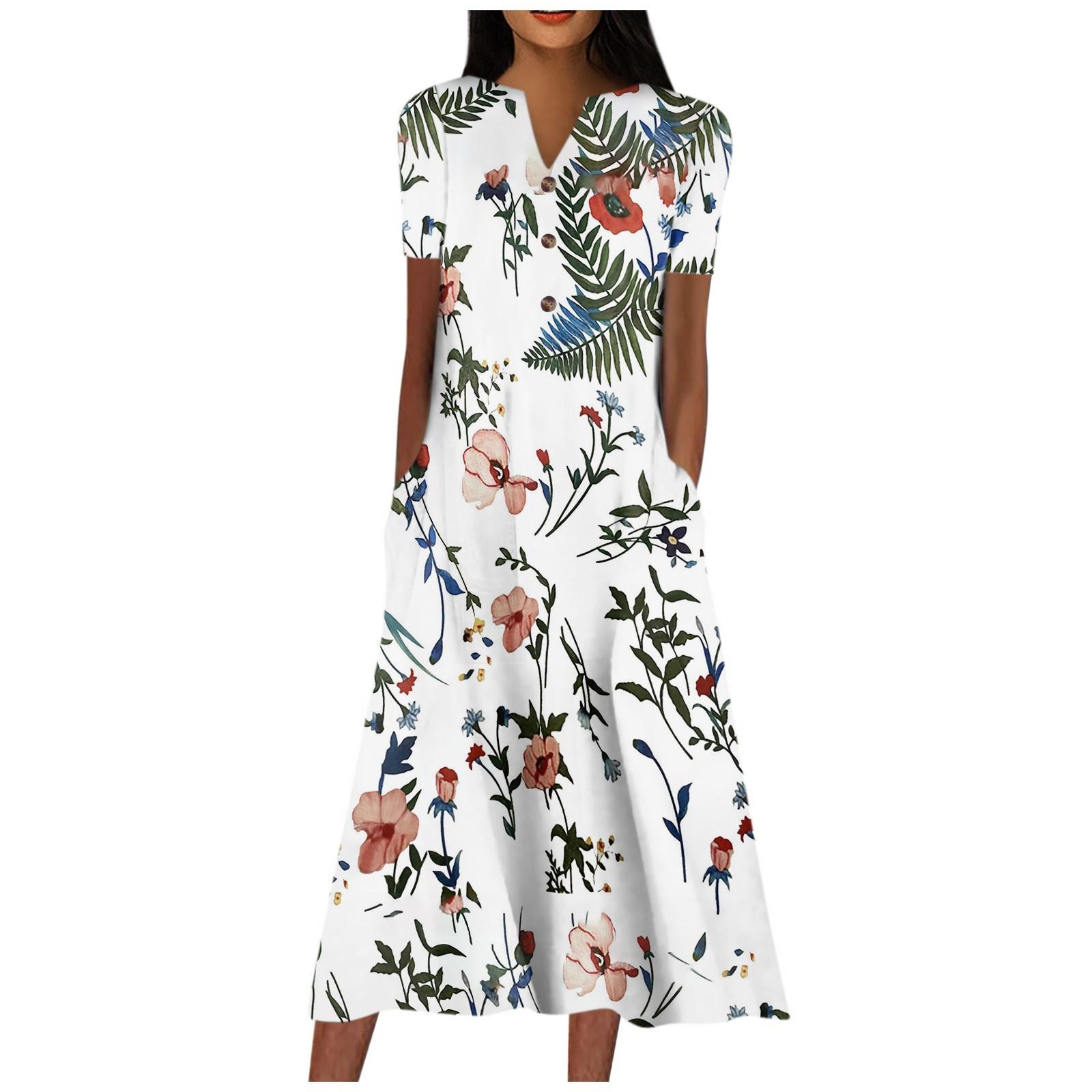

Женское платье с v-образным вырезом и короткими рукавами, повседневное платье с принтом в горошек и карманами XL белый