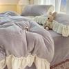 OEING Milk Velvet Ruffle Princess Bow Bedding Set