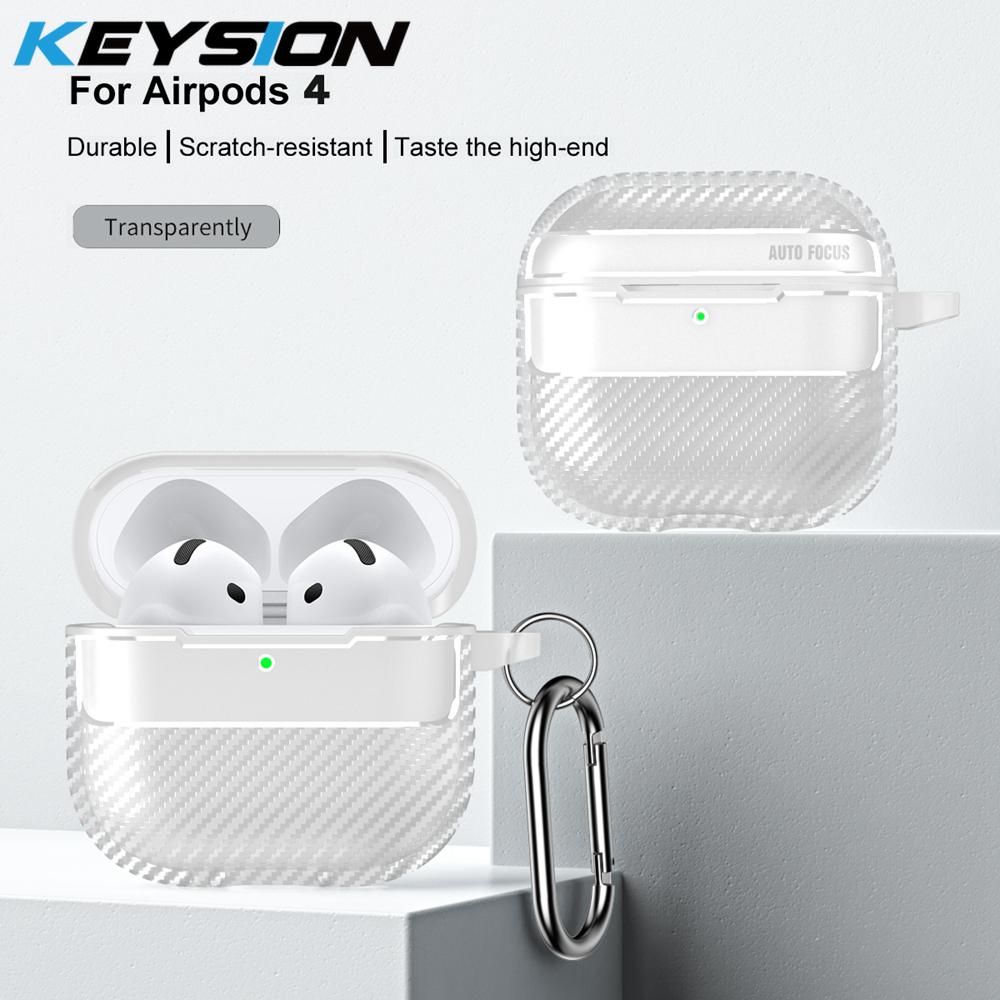 

KEYSION Противоударный чехол для AirPods 4 с текстурой из углеродного волокна Мягкий силиконовый чехол для наушников Bluetooth из ТПУ для AirPods 4th for AirPods 4 белый