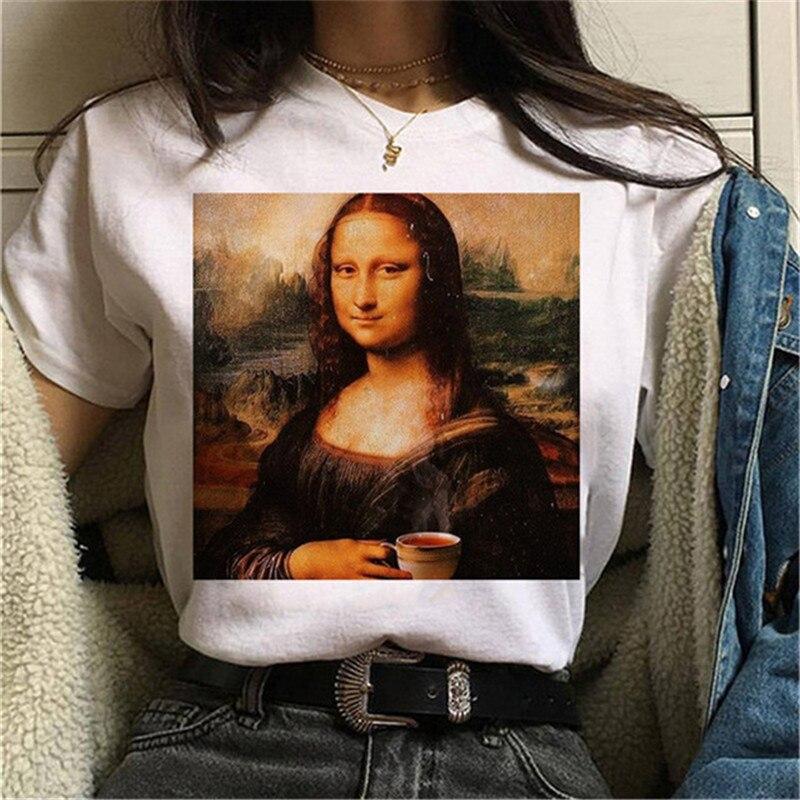 Buy Mona Lisa with Mask Printed T Shirts Women Harajuku Aesthetic