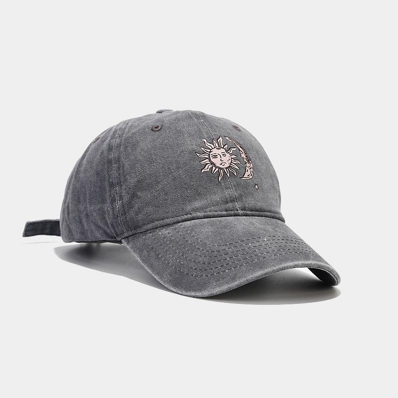Neue Wärmeübertragung Sonne und Mond Muster weiches Oberteil Baseballkappe Paar Europäische und Amerikanische gewaschene Retro-Kappe