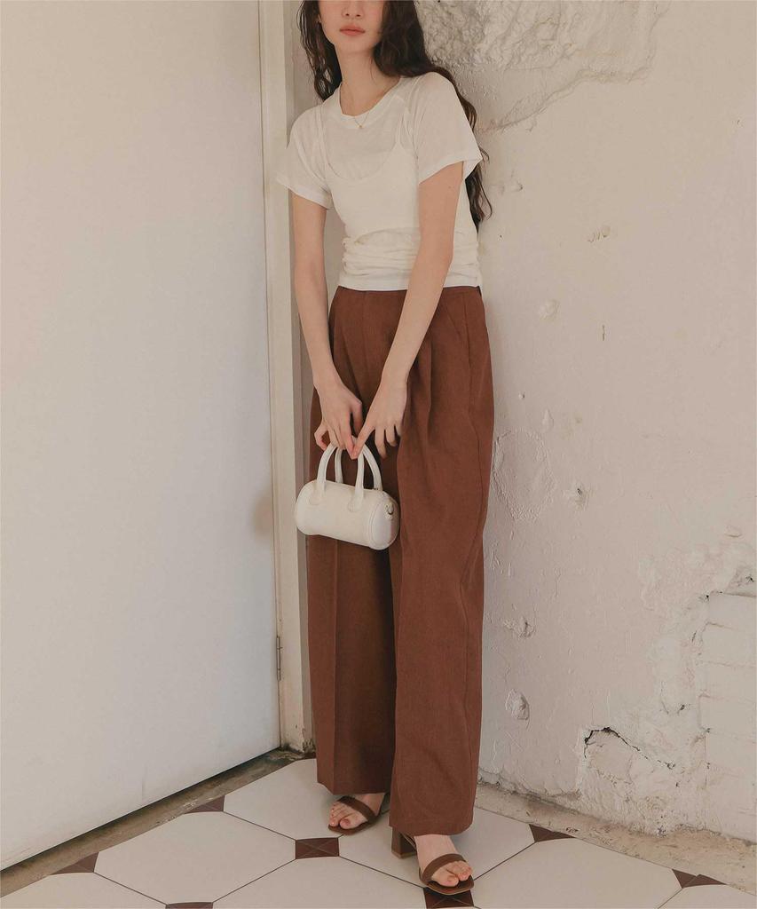 Titibait Wide Pants AFXP4319 Light Size Small Linen-Like Two-Tuck Women's, Beige,