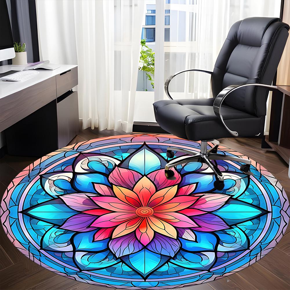 1pc Stained Glass Mandala Office Round Area Rug, Indoor Mat Suitable ForOffice, Under Office Chairs Bedroom Living Room Home Decor, Room Deco q019