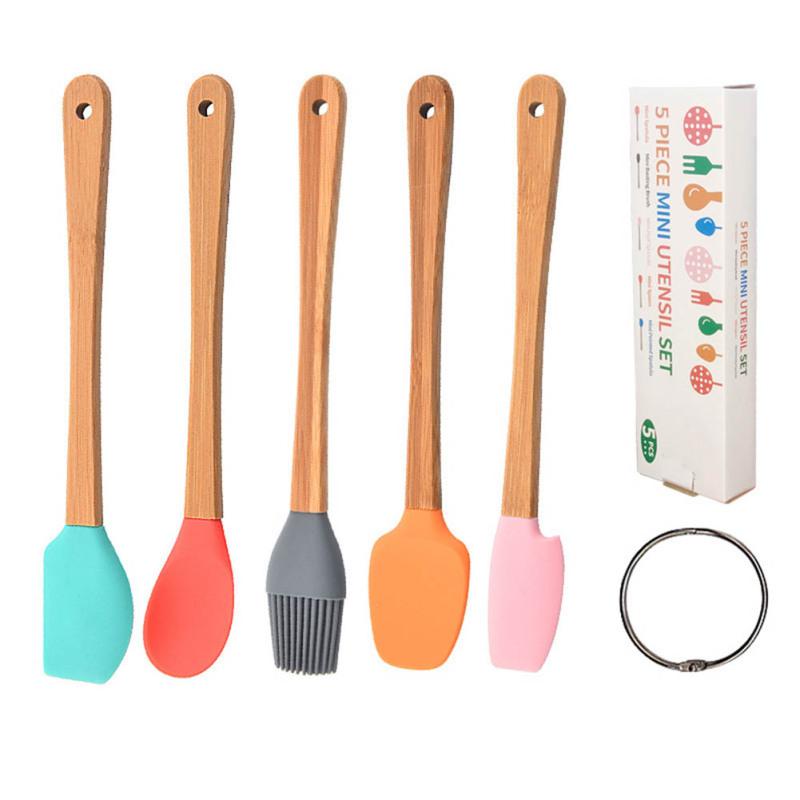 5 Pcs/set Silicone Mini  Kitchenware Kits Anti-slip Handle Colorful Heat-resistant Spatula Brush