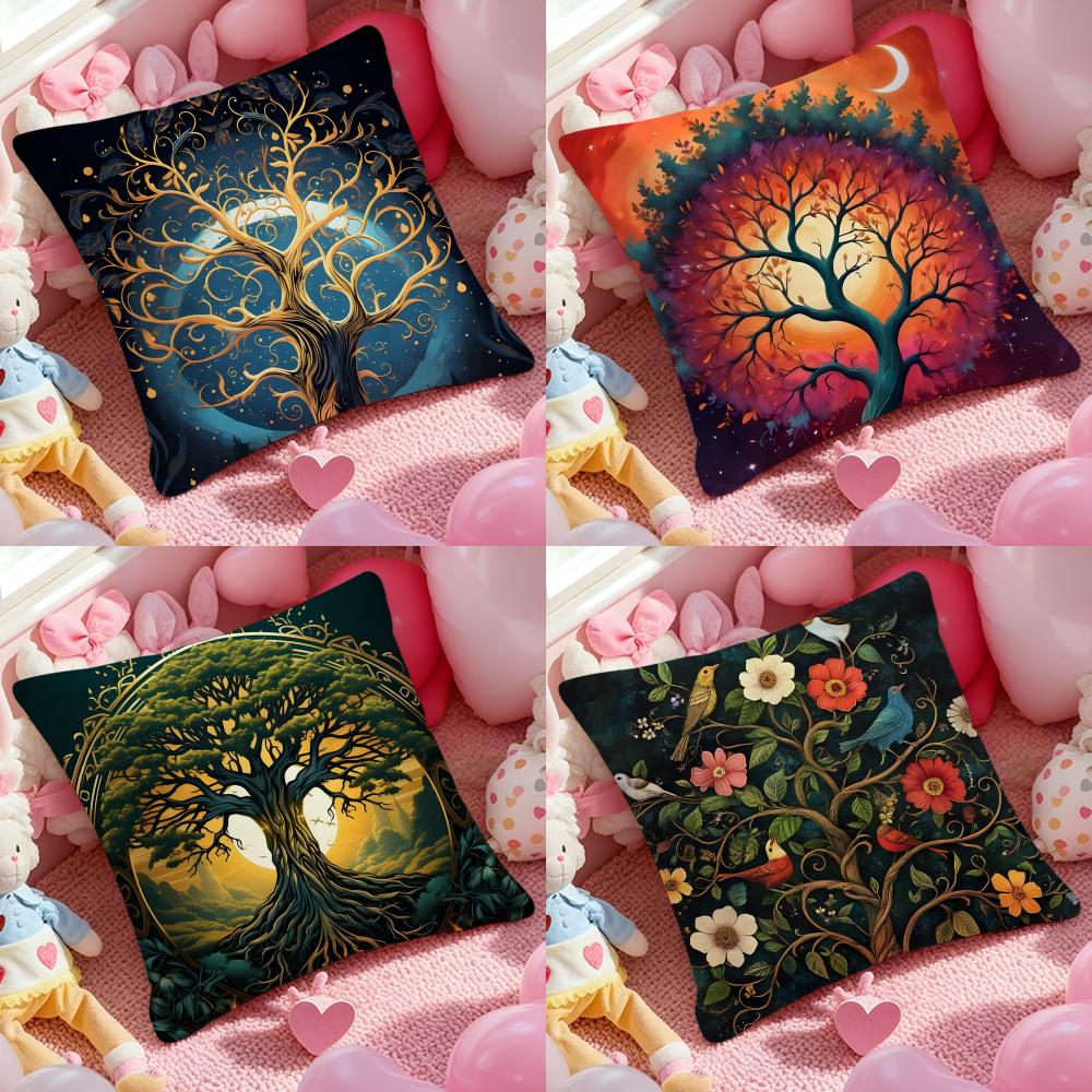 Indian Tree Of Life Cushion Cover Anti-dustmite Pillowcase Invisible Zipper Silky Short Plush Sofa Cushion Cover