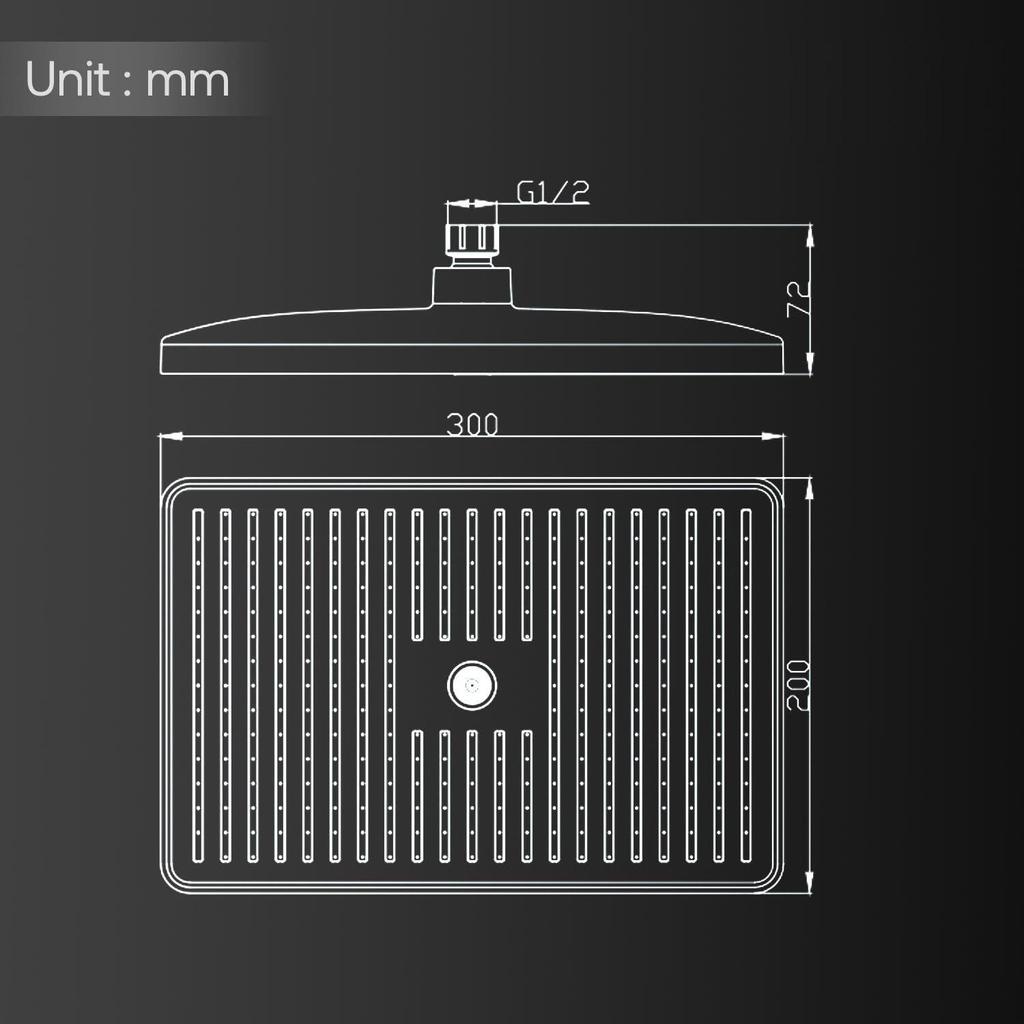 ABS, 12-Zoll Einzelstrahl-Überkopfbrause (Ohne Arm)