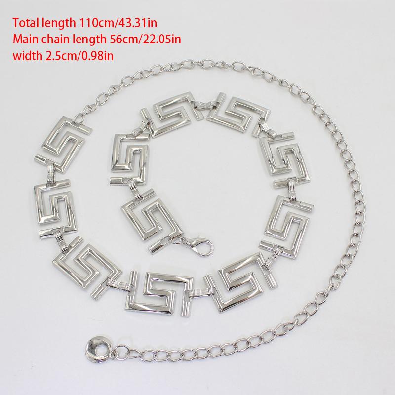 

Металлическая геометрическая цепочка на талию, регулируемая поясная цепочка, ювелирные изделия для женщин, рубашка, платье, декоративная цепочка на талию 110*2.5cm серебряный