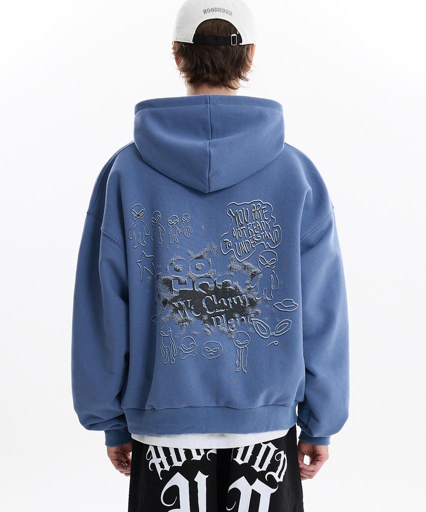 Hoodhood Doodle Alien Zip-Up Hoodie Dust Blue