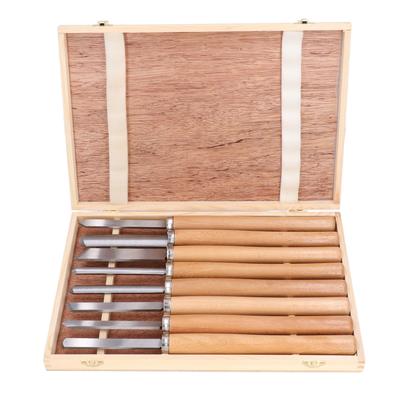 Set 8 Piese Unelte Strung pentru Strungire Cap Oțel Mangan 65 Mâner Făg Kit Dalți pentru Prelucrarea Lemnului cu Cutie de Depozitare