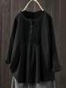 2025 Korean Style Loose Pleated Long-Sleeve Retro Cotton Linen Shirt for Women