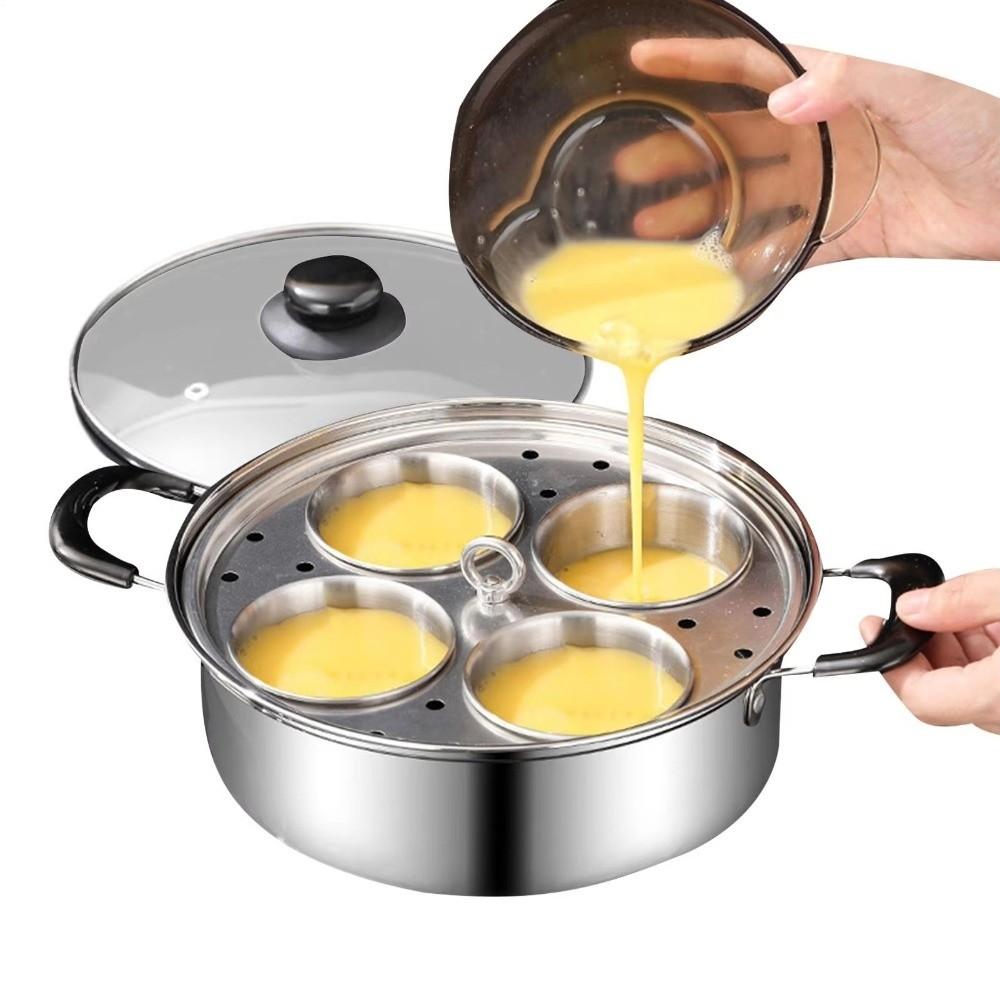 Mit 4 Tassen Antihaft-Eierpochtopf Rostbeständige Dampfgarpfanne Mehrzweck-Dampfgarer Frühstück