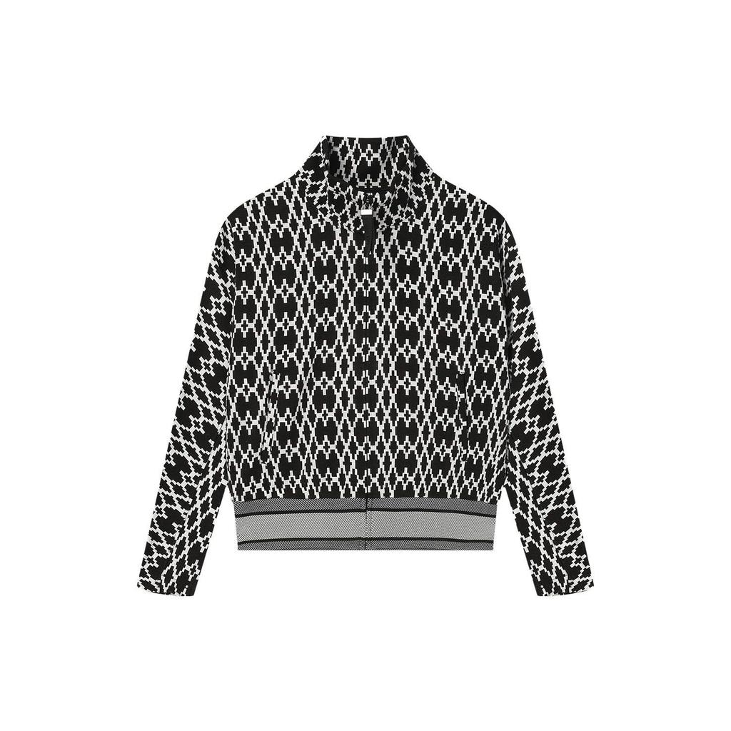 FILA Fleece Printed Polo Casual Loose Knit Jacket Women jackets Black F11W344505F-BK