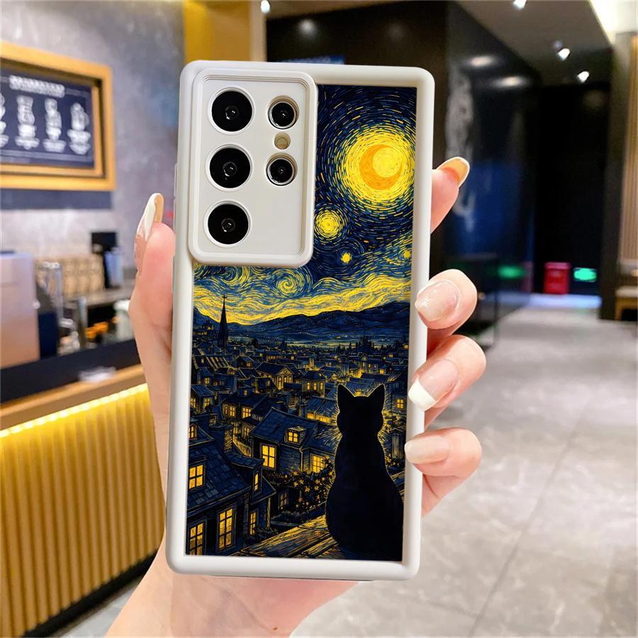 Black Night Star Cat Phone Cover Case for Samsung Galaxy S26 Ultra S25 S23 FE S22 S25 Edge S21 S24Ultra S20FE S24 Plus
