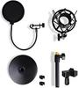 ROTKUEIEE Desktop Microphone Stand Shock Mount Pop Filter Adjustable Noise Telescopic Design for Condenser Suitable for and Includes Microphone Holder