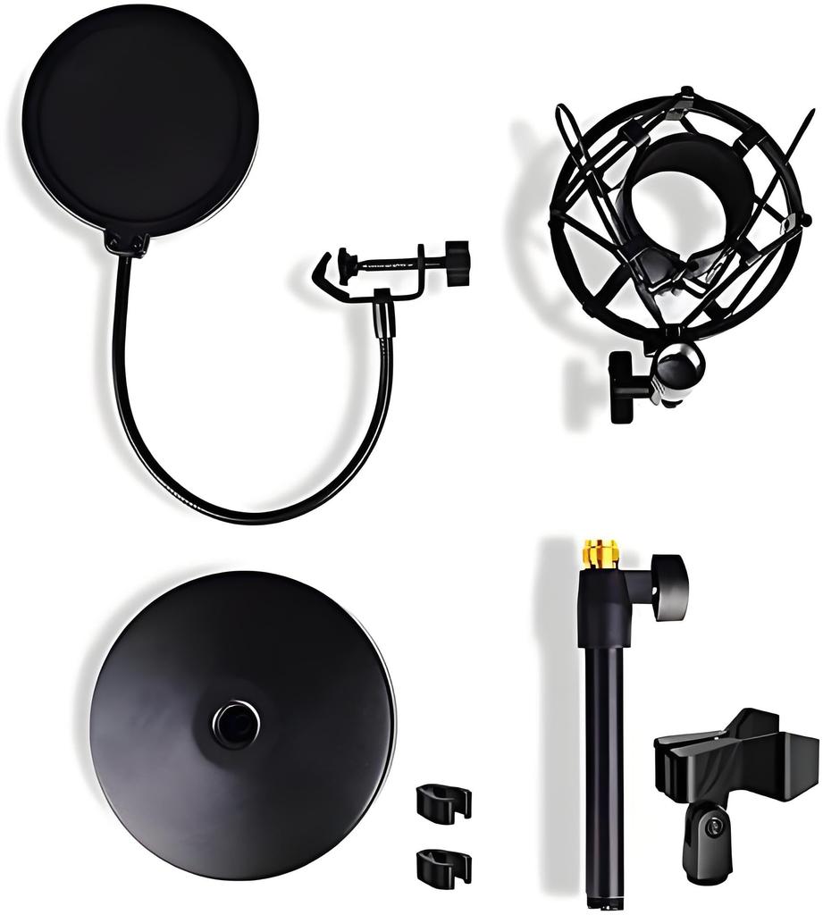 ROTKUEIEE Desktop Microphone Stand Shock Mount Pop Filter Adjustable Noise Telescopic Design for Condenser Suitable for and Includes Microphone Holder