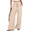 Women's Casual Fashion Colour Cotton Linen Casual Pants Wide Leg Trousers Sweatpants With Pockets