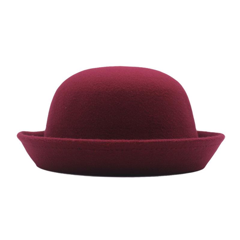 Outdoors Adult Children Flat-top Fedora Pure Color  Imitation Wool Jazz Hat Wide Brim L .adies ElegantRound Hat Bowler Hat