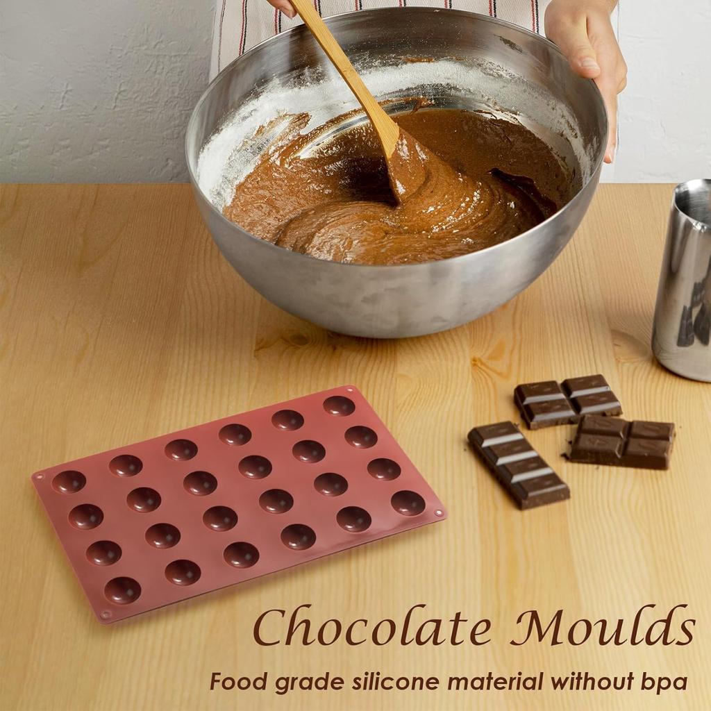 2 PCS Silicone Chocolate Molds, 24-Cavity Half Spheres Silicone Molds for Baking Cocoa Bomb, Pudding, Jelly, Butter Balls, Food Grade Silicone, Heat