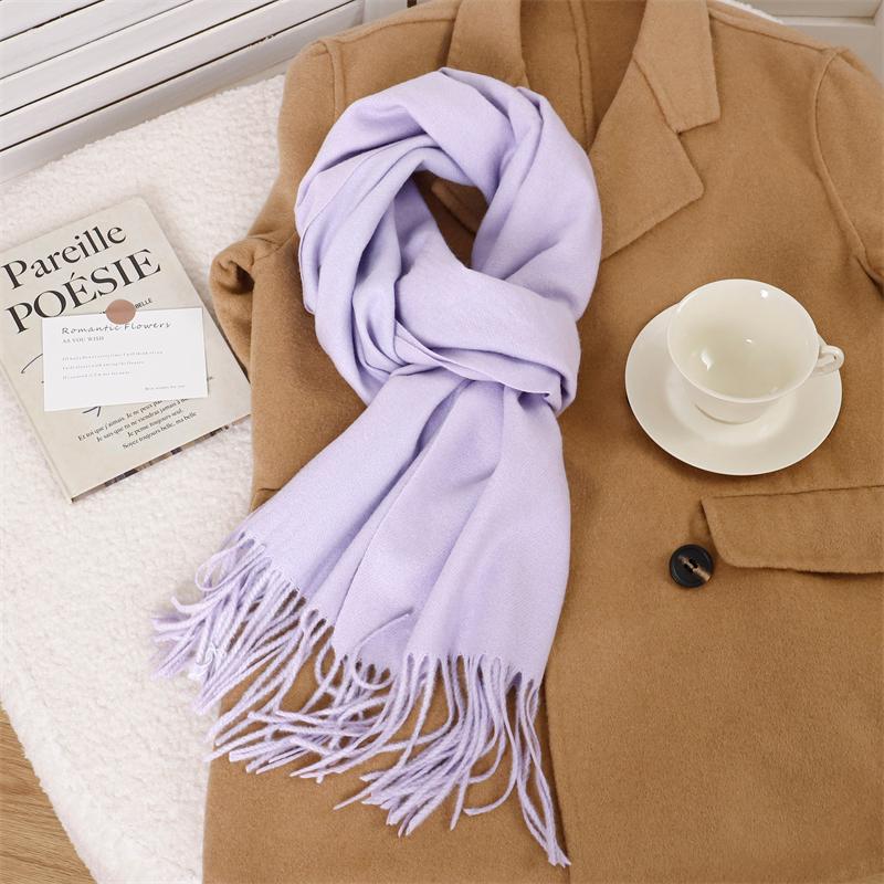30*180cm Korea Styles Solid Color Cashmere Winter Warm Women Scarf Thicken Shawl Tassels Pashmina Hijab Wrap Windproof Foulard