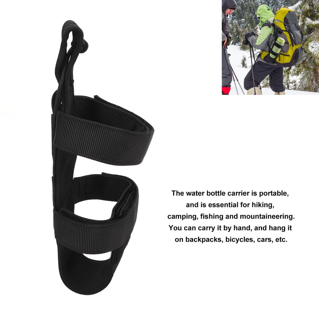 Water Bottle Carrier Camping Hiking Water Bottle Holder Outdoor Adjustable Webbing Kettle Cover Black