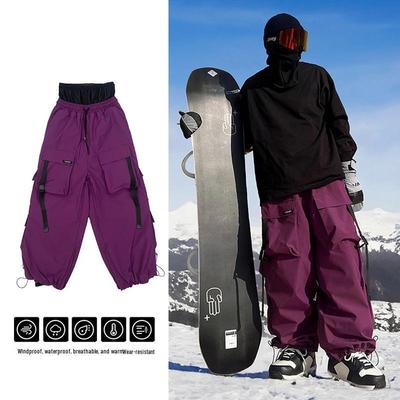 Icy Korea Unisex Waterproof Multi-Pocket Ski Pants - Violet, Heavy-Duty, Wear-Resistant Snowfield Gear