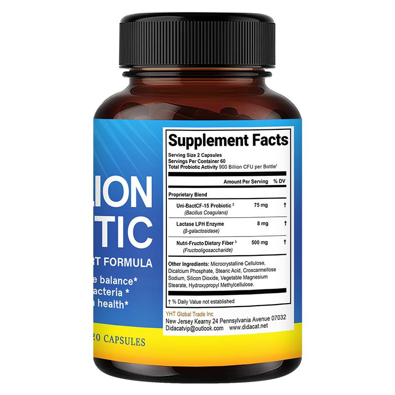 900 Billion Probiotic Dietary Supplement, 120 Vegetable Capsules Per Bottle