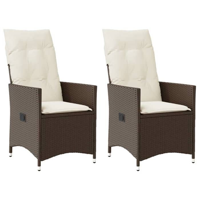 VidaXL Garden Reclining Chairs Set of 2 and Cushions Brown Rattan, Reclining Garden Armchair, Recliner 365646