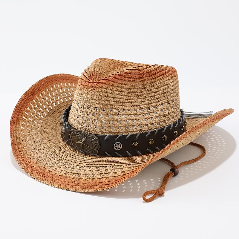 New western cowboy straw hat European and American gradual change color retro panama straw hat fashion jazz top hat