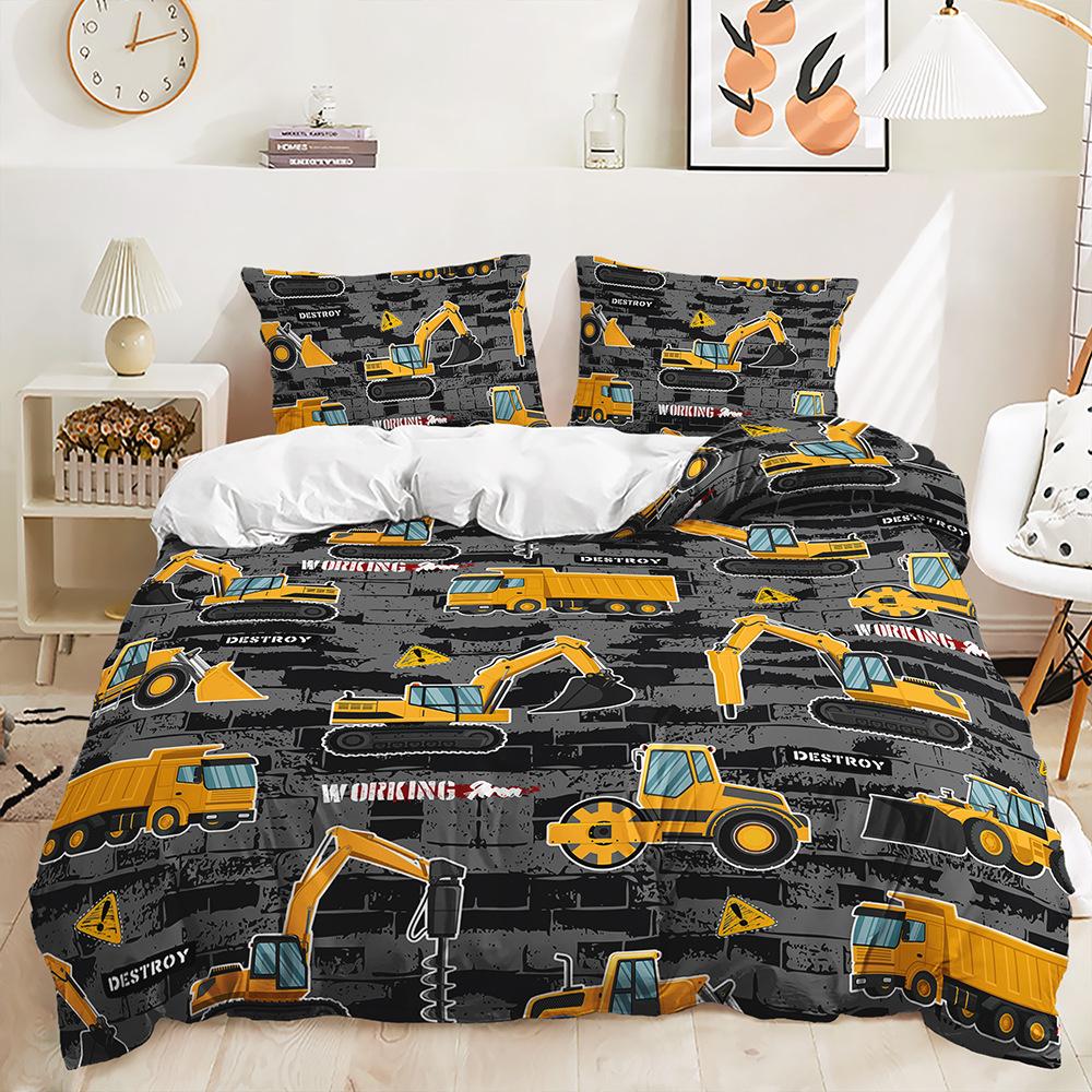 Three-Piece Set 3D Quilt Cover Cartoon Transporter Kit Double Bedding