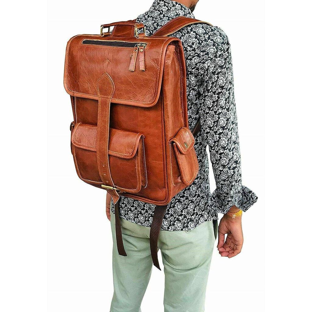 Real Genuine Leather Men's Backpack Bag Laptop Satchel Briefcase Brown Vintage