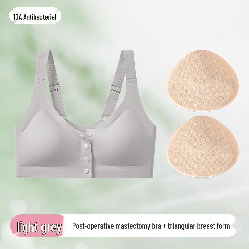 Cross-border Antibacterial Mastectomy Prosthesis Bra with Fake Breast Pads, Seamless Front Closure, for Post-Op and Reduction Support.