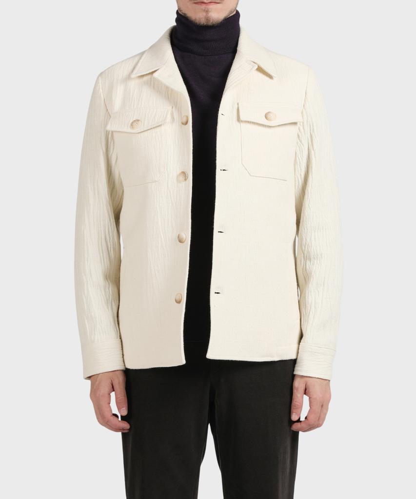 Panicale Ivory Wrinkle Herringbone Shirt Jacket
