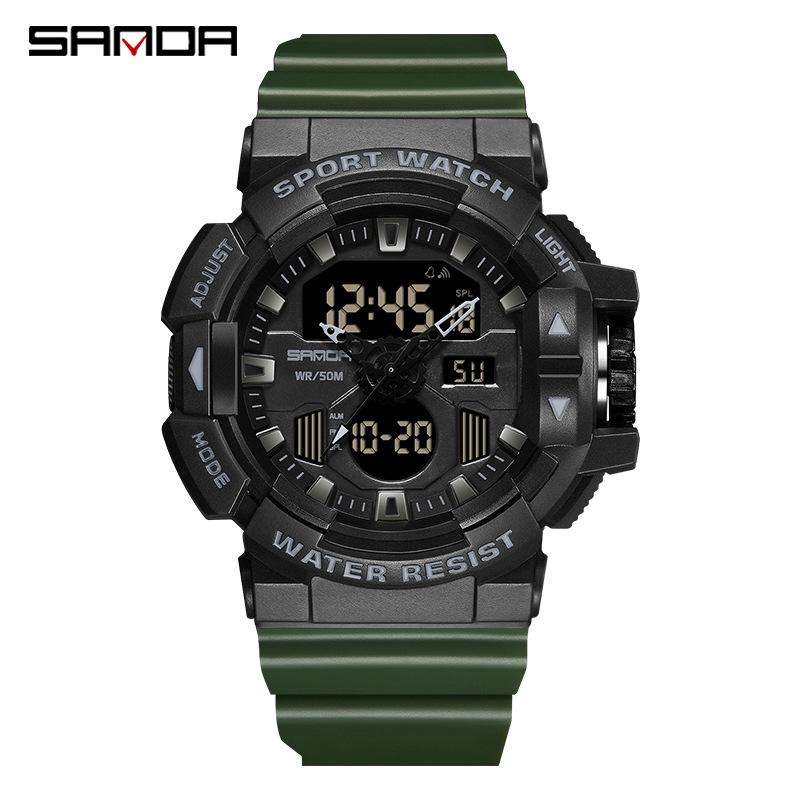Sanda Trendy Dual Display Sports Watch: Cool, Luminous, Waterproof, Multifunctional Digital Watch.