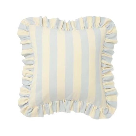 Francfranc Striped Frill Cushion Cover 45cm x 45cm Ivory x Light Blue (011)