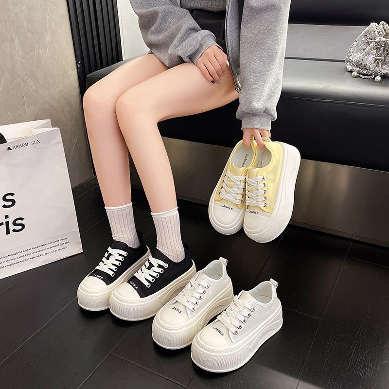 Summer Korean version lace-up thick-soled heightening little white shoes breathable versatile soft-soled casual board shoes big head women's shoes
